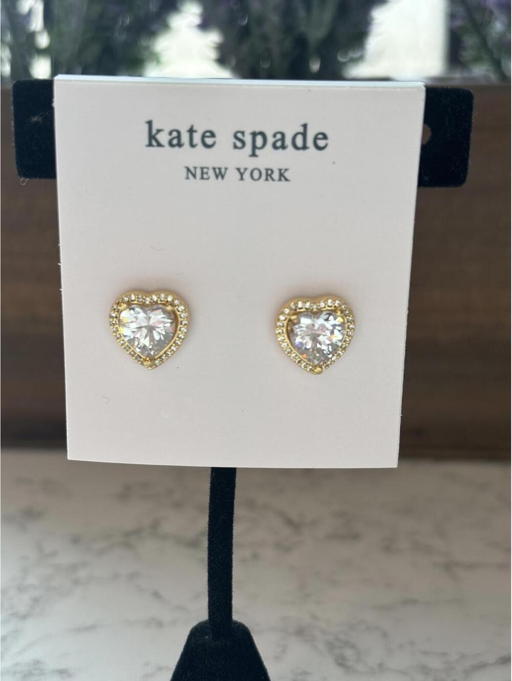 Kate Spade Heart-Shaped Crystal Stud Earrings with Gold Tone